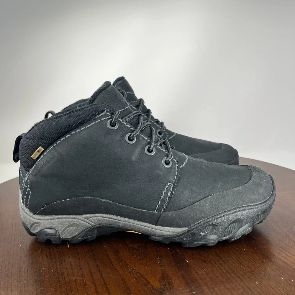 Merrell Coda Mid Boots Mens 8 Black Leather Lace Up Waterproof Outdoor Ortholite